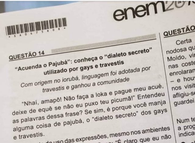 Veja resolução de questão do Enem que aborda status do pajubá como 'dialeto  secreto' dos gays e travestis, Enem 2018