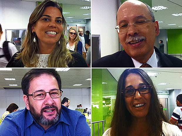 Passageiros do 'voo da premonição' ao desembarcarem em Brasília na manhã desta quarta-feira (26) (Foto: Isabella Formiga/G1)