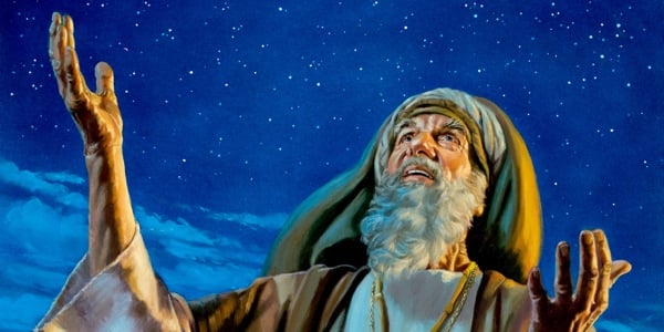 Abraão olha para o céu em uma conversa com Deus. (Imagem: JW.org)