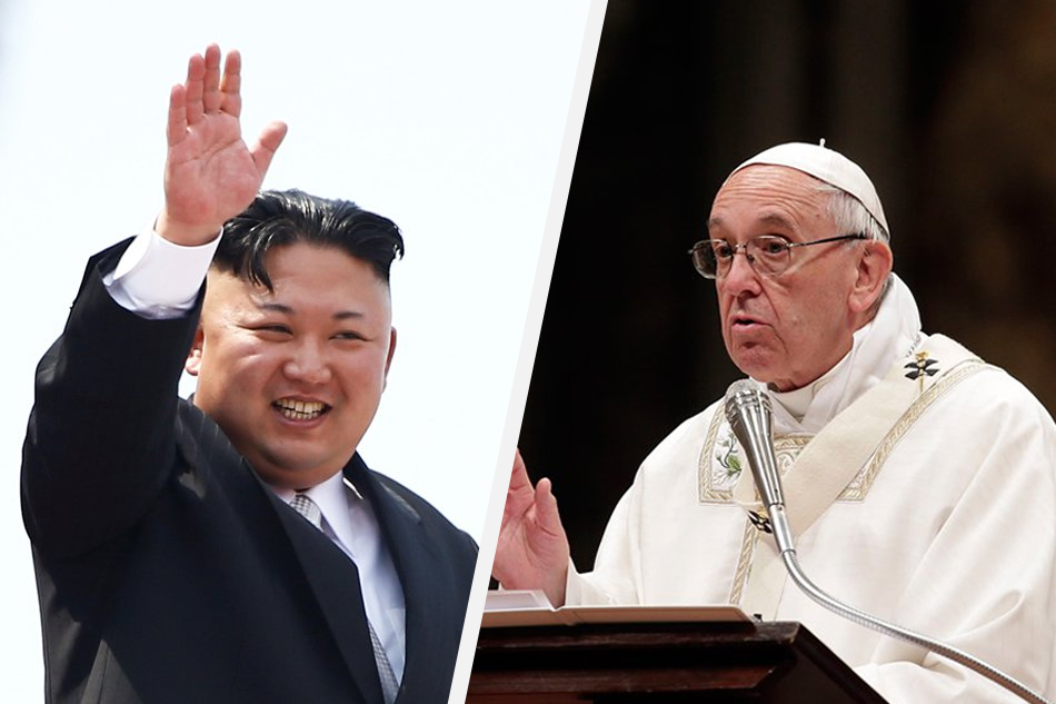Kim Jong-un (à esquerda) convidou o papa Francisco (direita) a fazer uma visita à Coreia do Norte. (Foto: Reprodução)