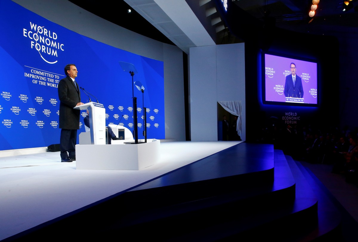 Jair Bolsonaro em seu primeiro discurso no Fórum Econômico Mundial, em Davos, na Suíça. (Foto: Arnd Wiegmann/Reuters)