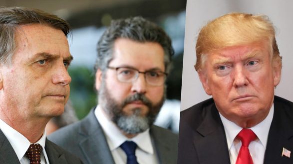 Jair Bolsonaro (à esquerda), chanceler Ernesto Araújo (ao centro) e Donal Trump (à direita). (Imagem: Blog do Esmael)