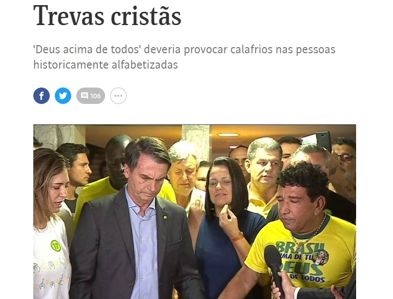 Artigo de Hélio Scwartsman compara cristãos a terroristas. (Imagem: Reprodução)