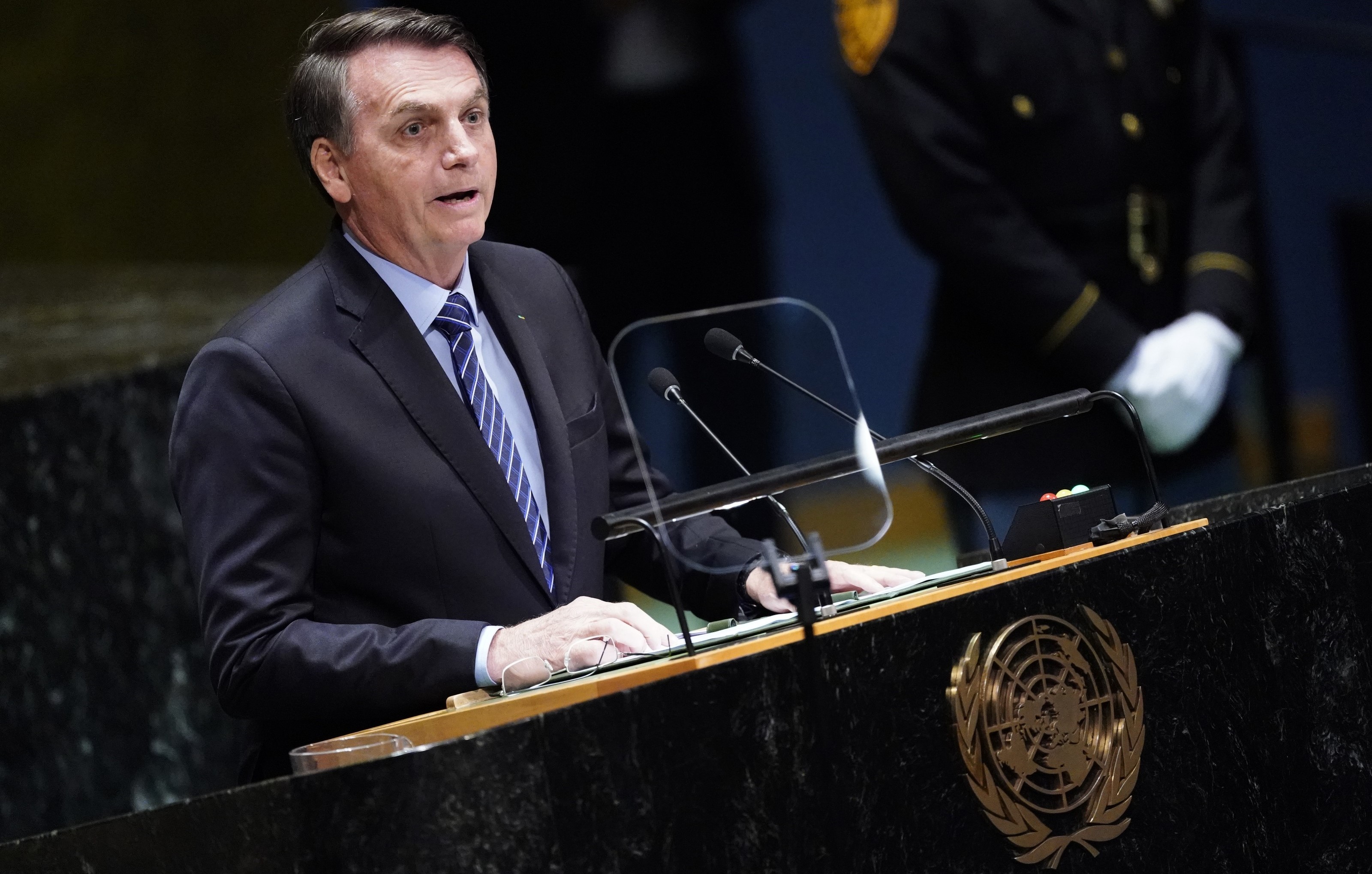 Jair Bolsonaro, presidente do Brasil, diz à Assembléia Geral da ONU que a floresta amazônica é território soberano (Foto: Carlo Allegri/Reuters)