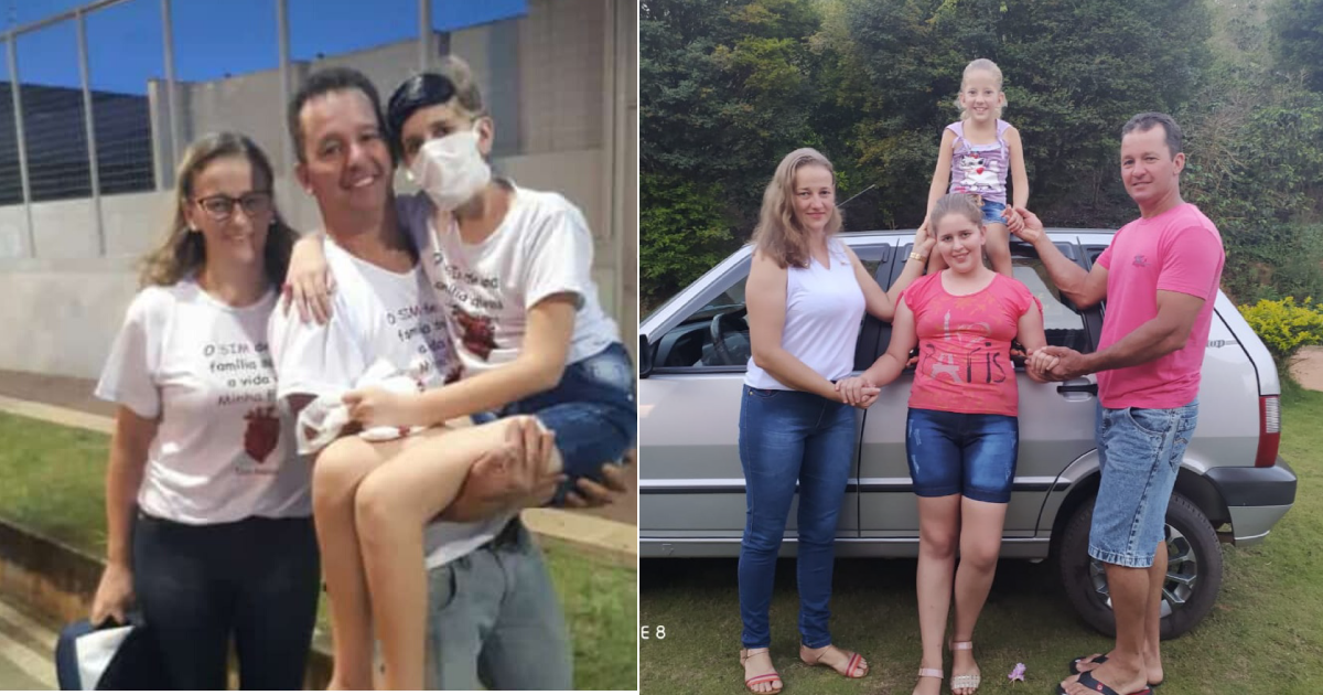 Os pais com Larissa e Josiane: meninas têm miocardiopatia dilatada, uma doença no músculo do coração. (Foto: Arquivo pessoal)