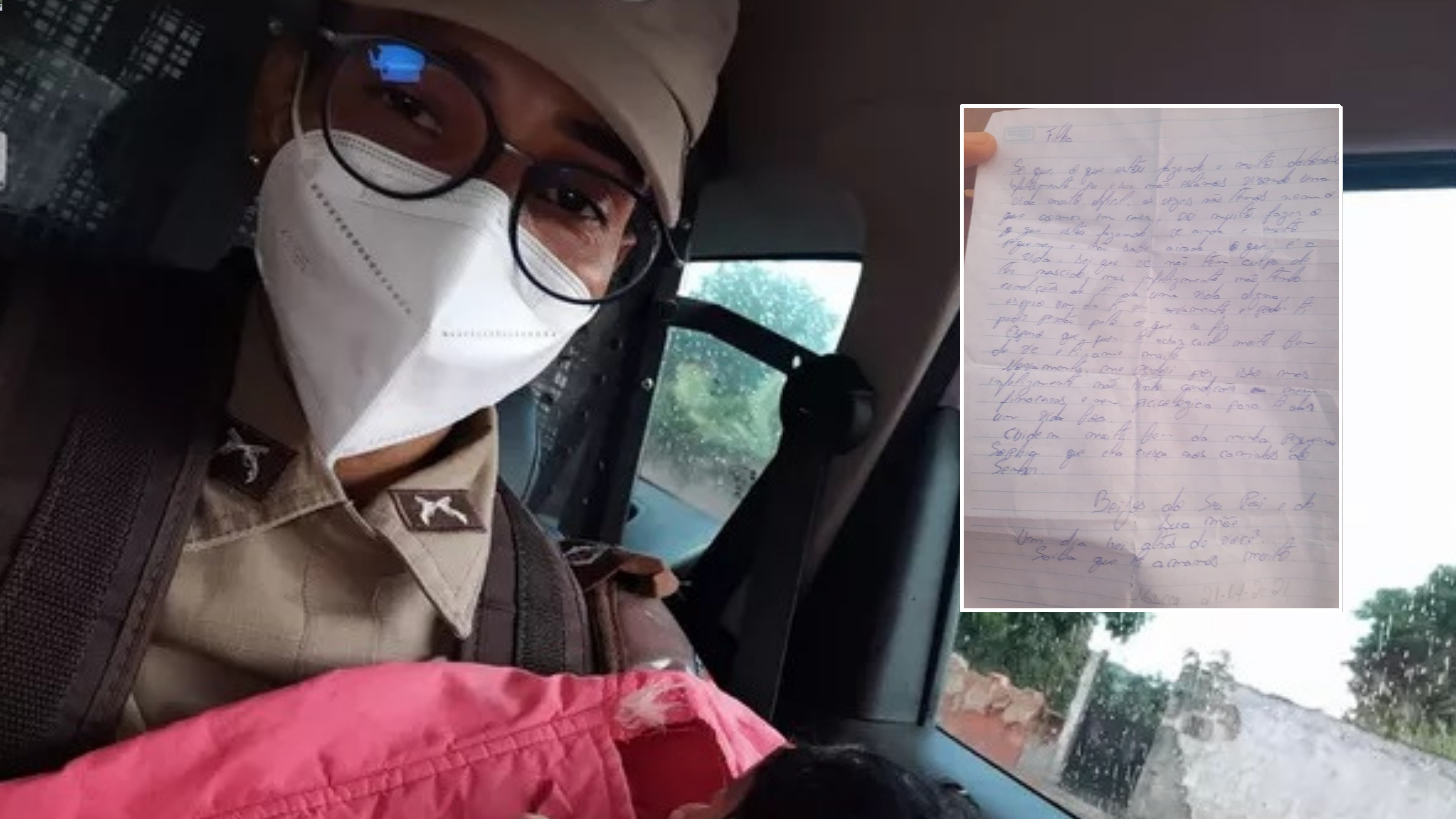 Recém-nascida é encontrada em caixa de papelão em Salvador com carta escrita por possíveis pais. (Foto: Divulgação / PM)