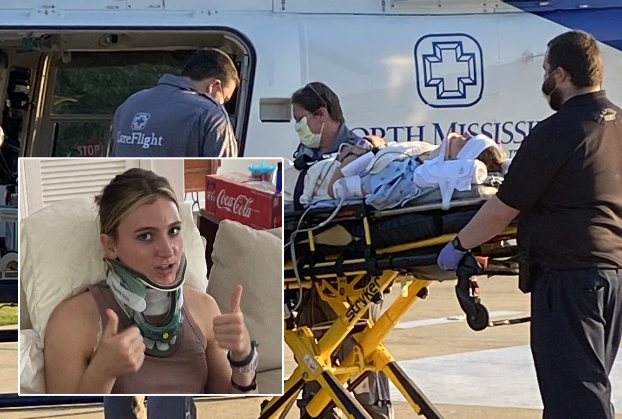 Hannah Locks quebrou seu pescoço e teve que ser encaminhada de helicóptero para uma cirurgia de emergência nos EUA. (Foto: Arquivo pessoal/Montagem Guiame)