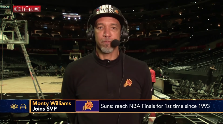 O técnico do Phoenix Suns, Monty Williams, durante entrevista à ESPN. (Foto: Reprodução/NBA on ESPN)