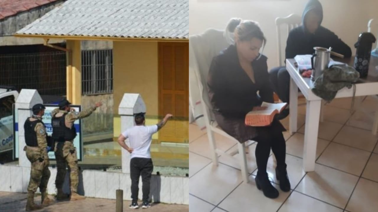 Um dos momentos de negociação entre PM e sequestrador. Foto de Késia lendo a Bíblia durante o sequestro tirada pelo próprio sequestrador. (Foto: Romildo Black/Portal Amorim).
