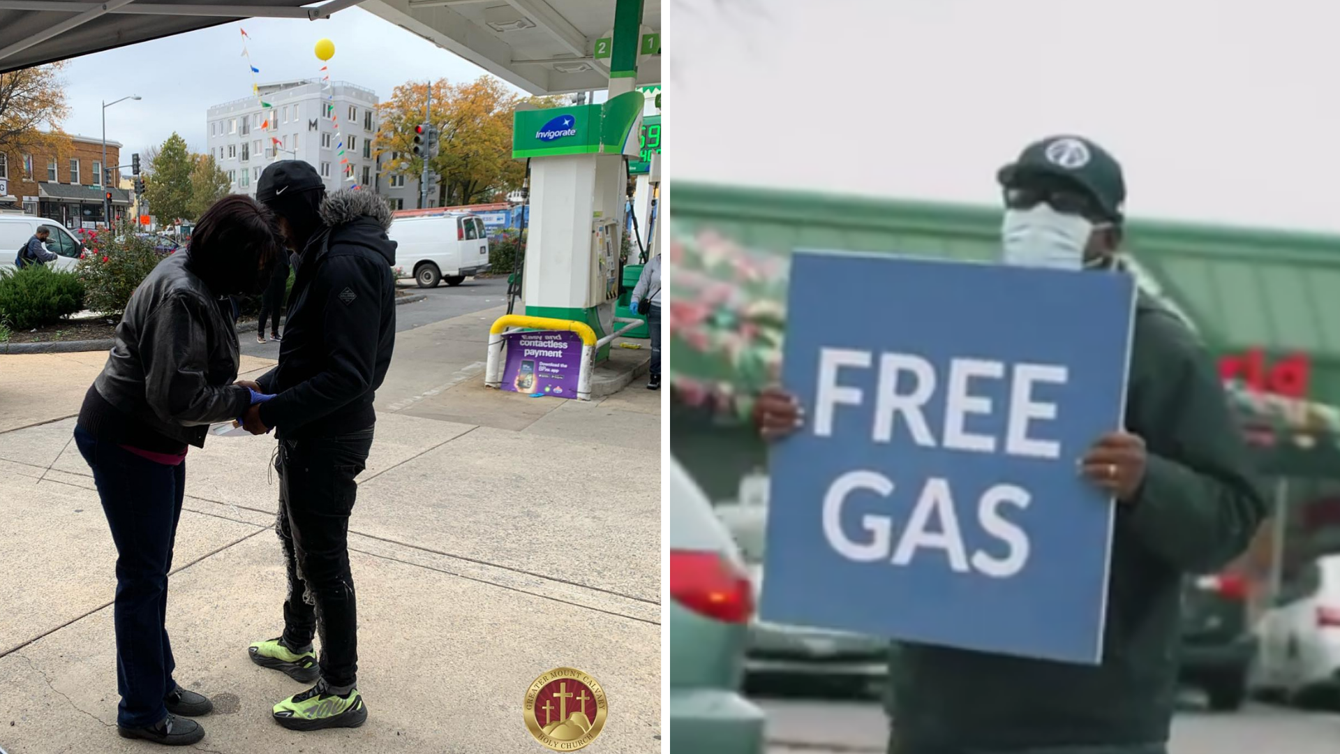 Pessoas receberam oração durante oferta de gasolina. (Foto: reeprodução / Facebook Greater Mount Calvary Holy Church)