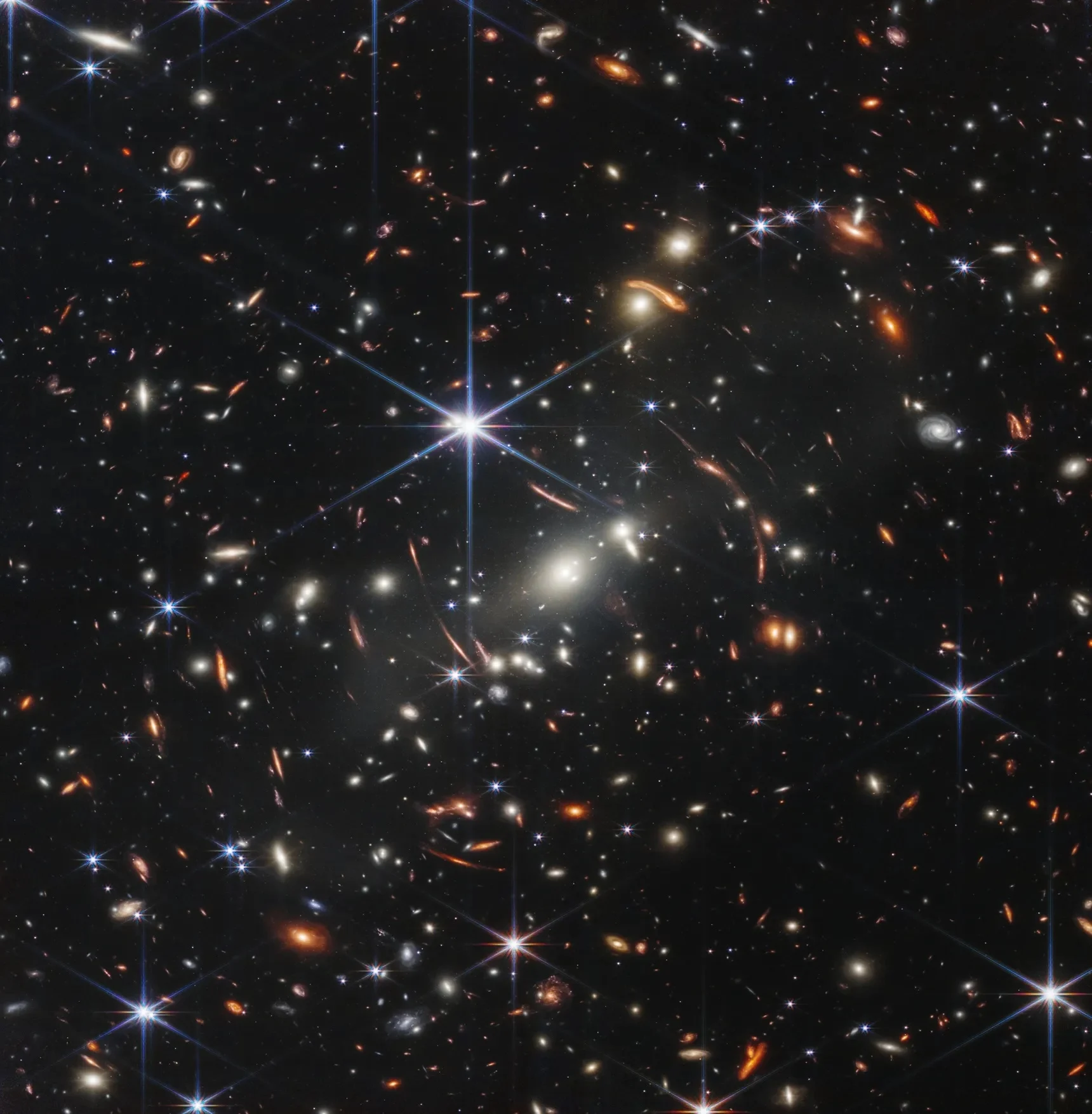 A primeira imagem divulgada pelo telescópio espacial Webb mostra em detalhes uma seção do universo distante. (Foto: NASA, ESA, CSA, STScI, Webb)