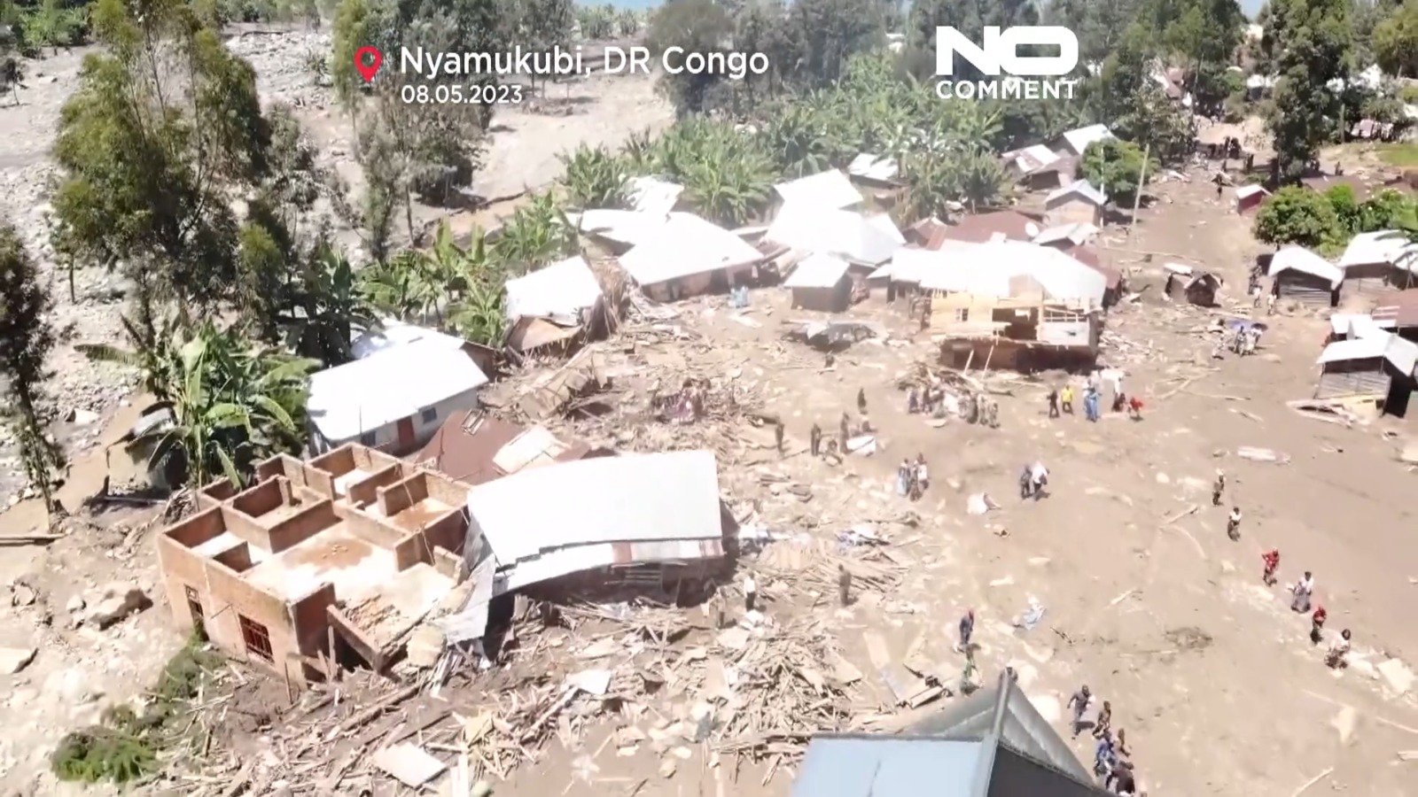 Cenas após inundações no Congo. (Foto: Captura de tela/Vídeo Euronews)