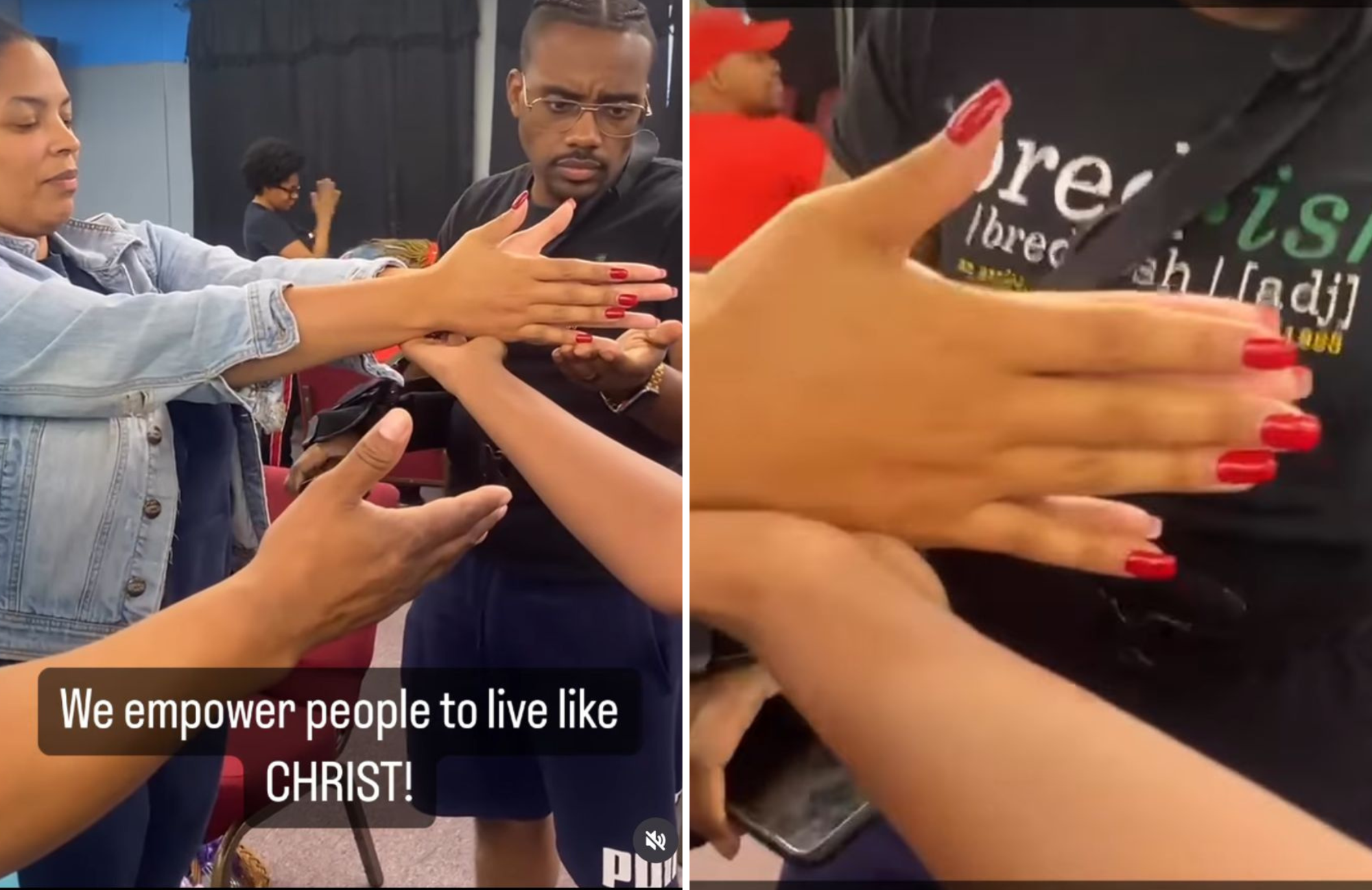 Vídeo mostra o braço da mulher chegando ao mesmo cumprimento do outro. (Captura de tela/Instagram/Brandon Gatson) 