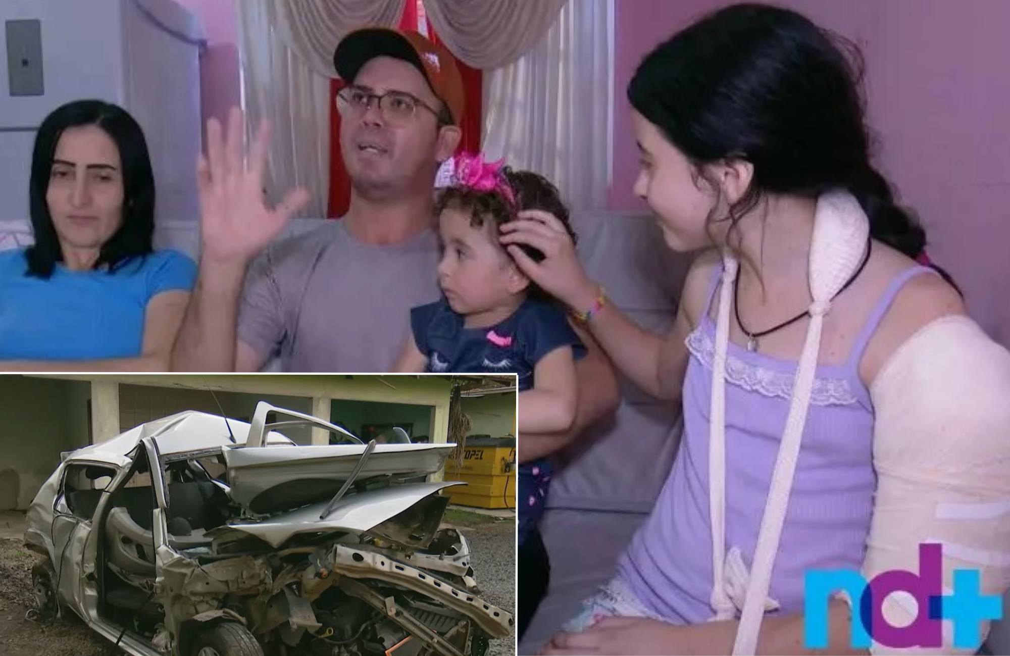 Família escapa de grave acidente que deixou carro destruído: ‘Milagre de Deus’