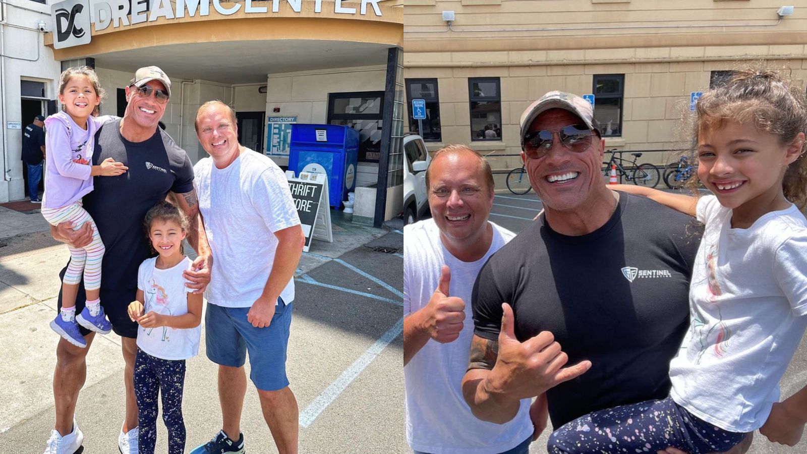 The Rock, suas filhas e o pastor Matthew Barnett. (Foto: Reprodução/Instagram/Matthew Barnett)