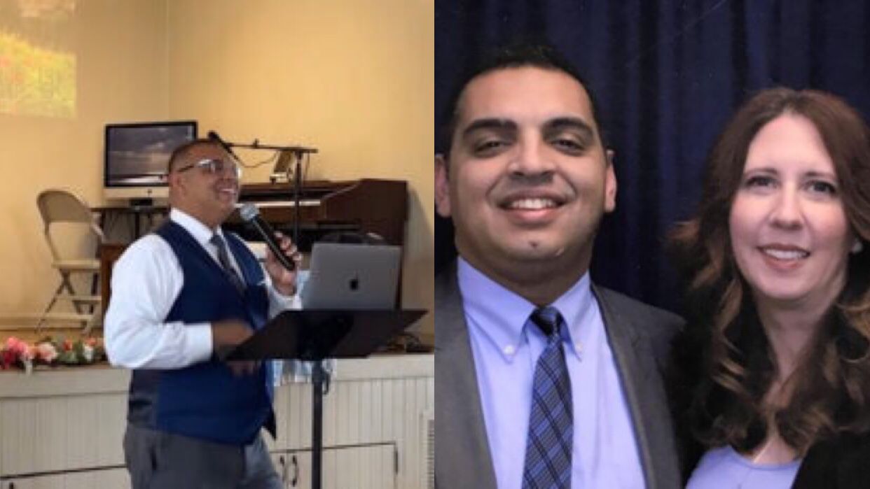 Pastor Eric Quiles na igreja e com sua esposa. (Foto: Reprodução/God Reports)