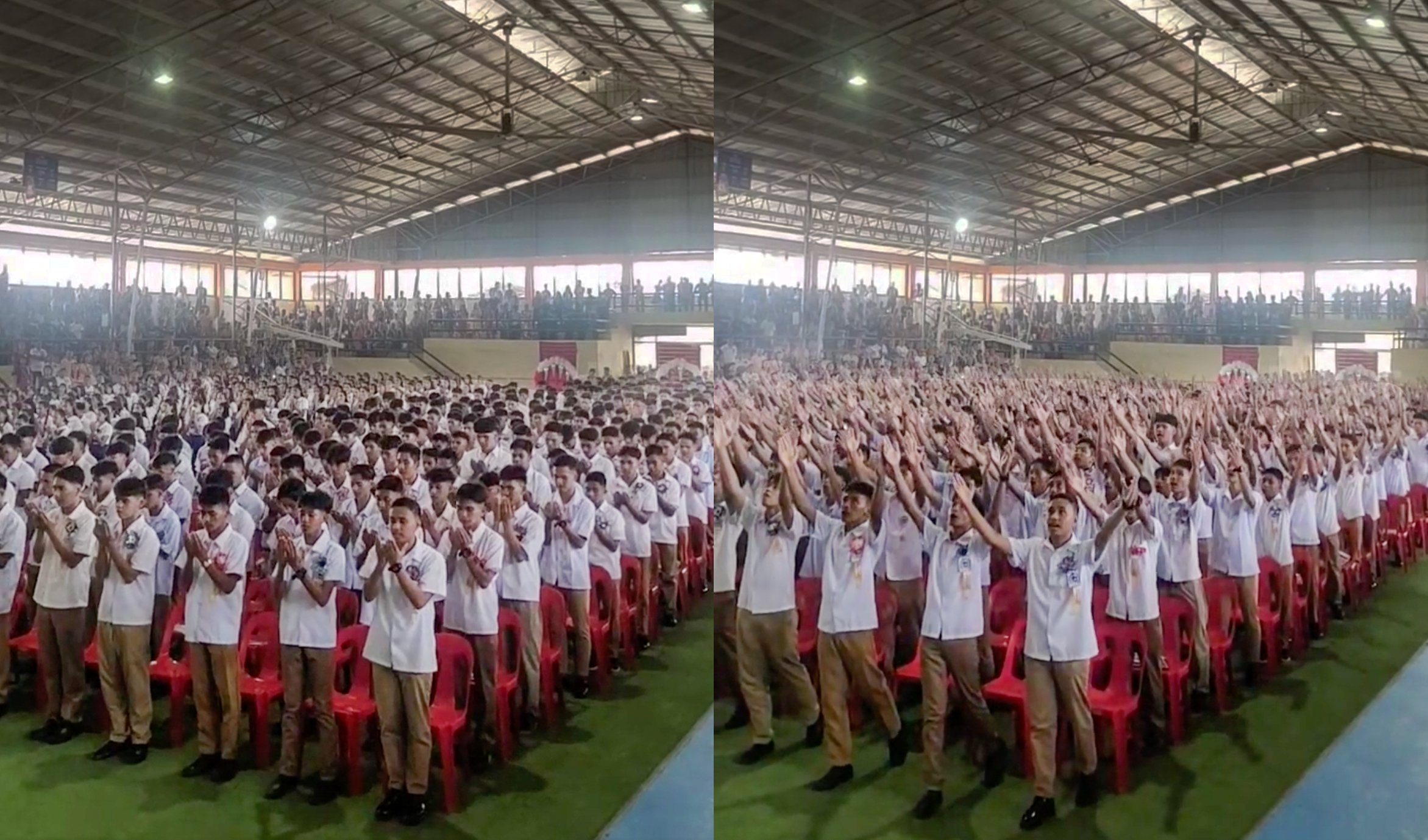 Estudantes nas Filipinas cantam 
