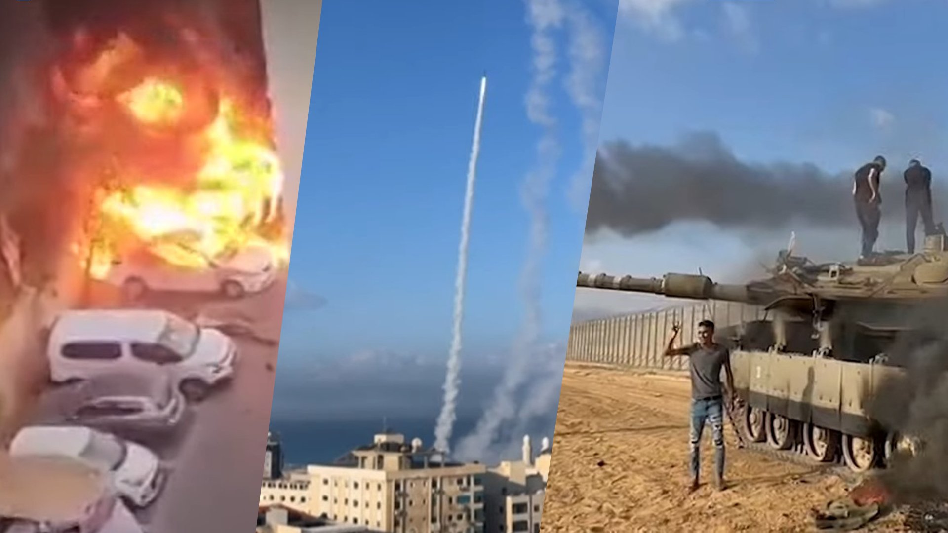 Israel sofre ataque surpresa que resulta em mais de 40 mortes e centenas de feridos. (Captura de tela/YouTube/Telegraph/Guardian)