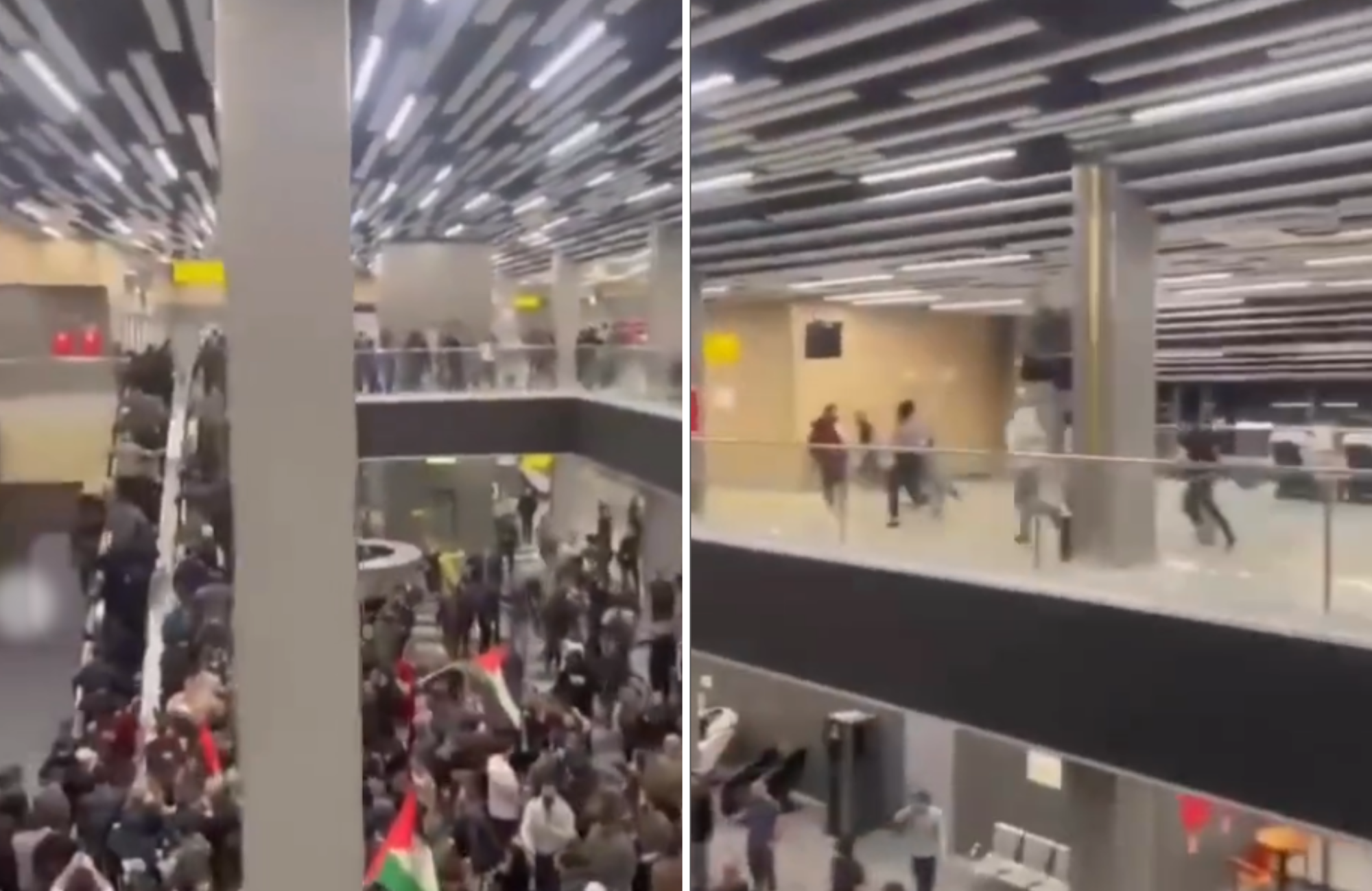 Imagens mostraram uma multidão invadindo o terminal do aeroporto após saber da chegada do voo. (Captura de tela/Jewish Breaking News)