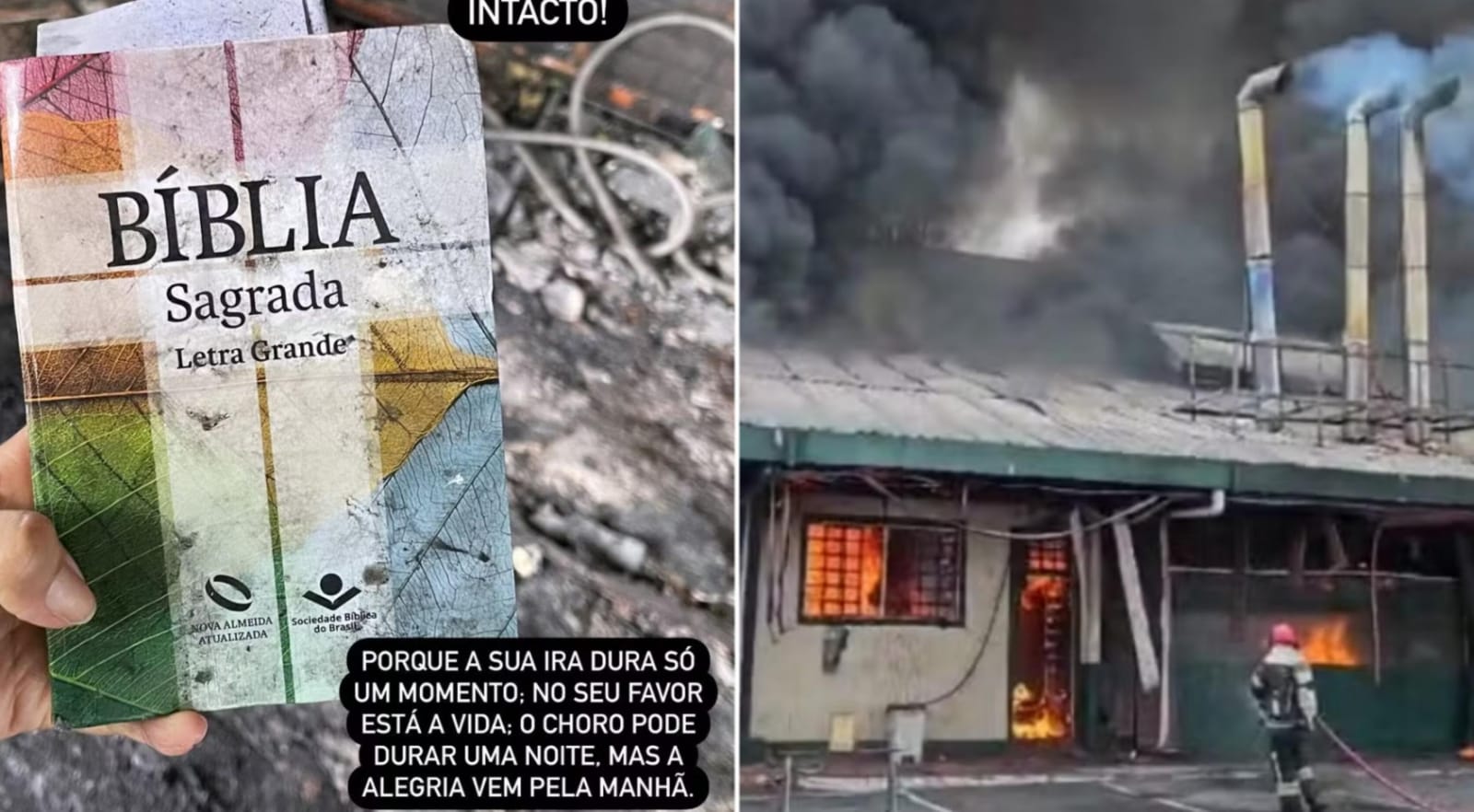 Uma Bíblia ficou intacta no incêndio que destruiu a churrascaria. (Foto: Instagram/Tropeiro/Reprodução/G1).