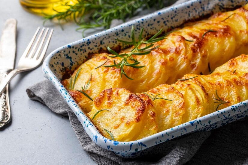 Batatas com fonduta de queijo