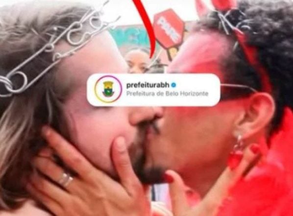 Prefeitura de BH divulga Carnaval com homens fantasiados de Cristo e diabo se beijando