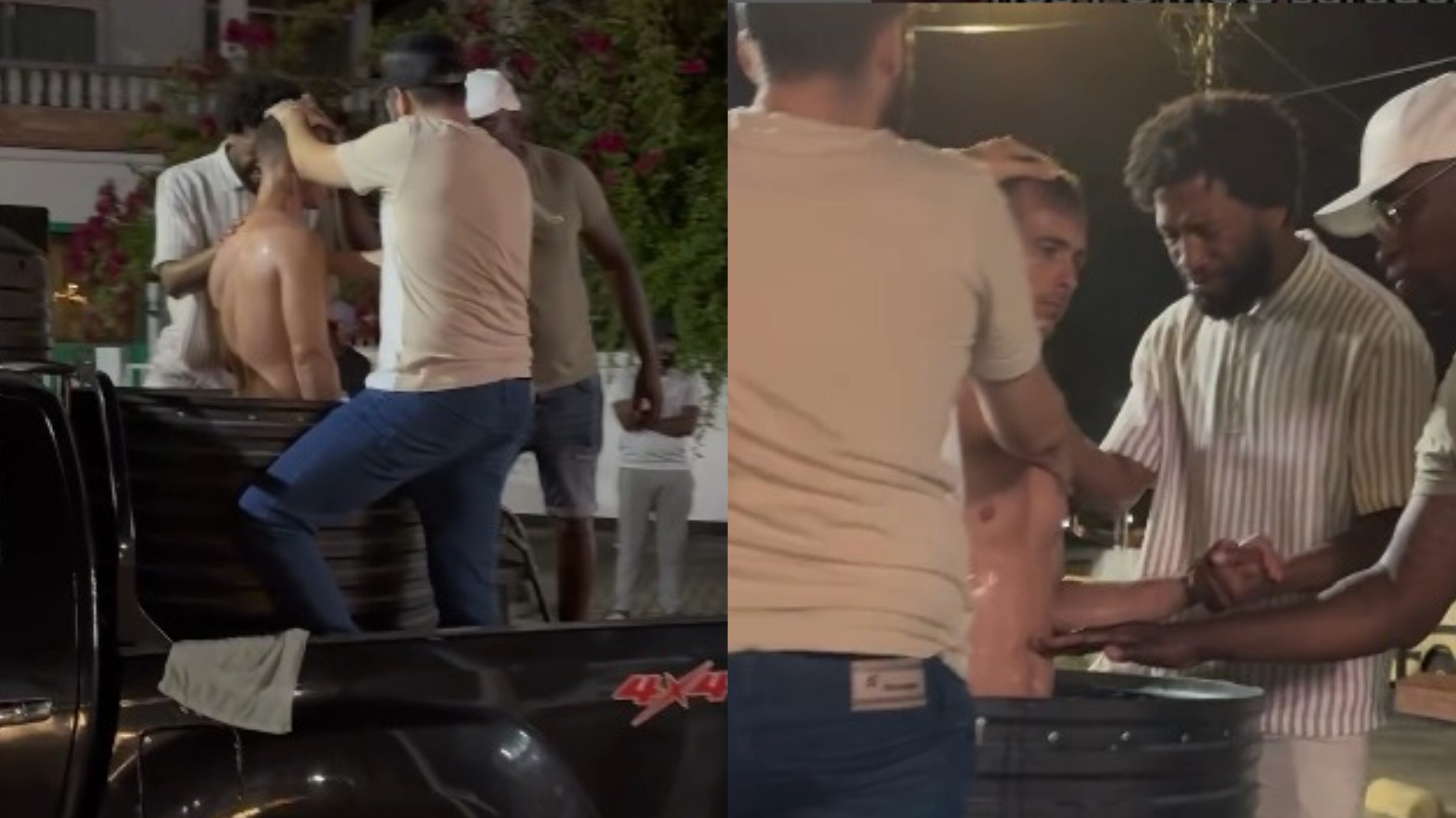 Homem aceita Jesus e é batizado em tanque improvisado na rua, no Suriname