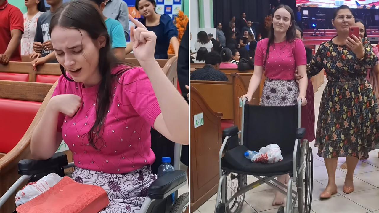 Jovem deixa cadeira de rodas durante culto: ‘O Espírito Santo me levou a andar’