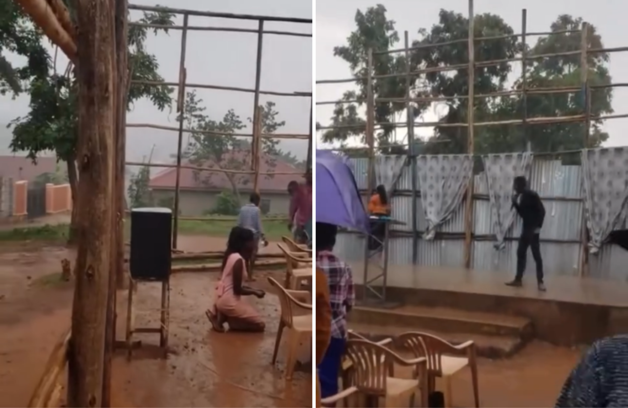 Sob chuva intensa, cristãos adoram a Deus em igreja sem paredes e sem teto em Uganda