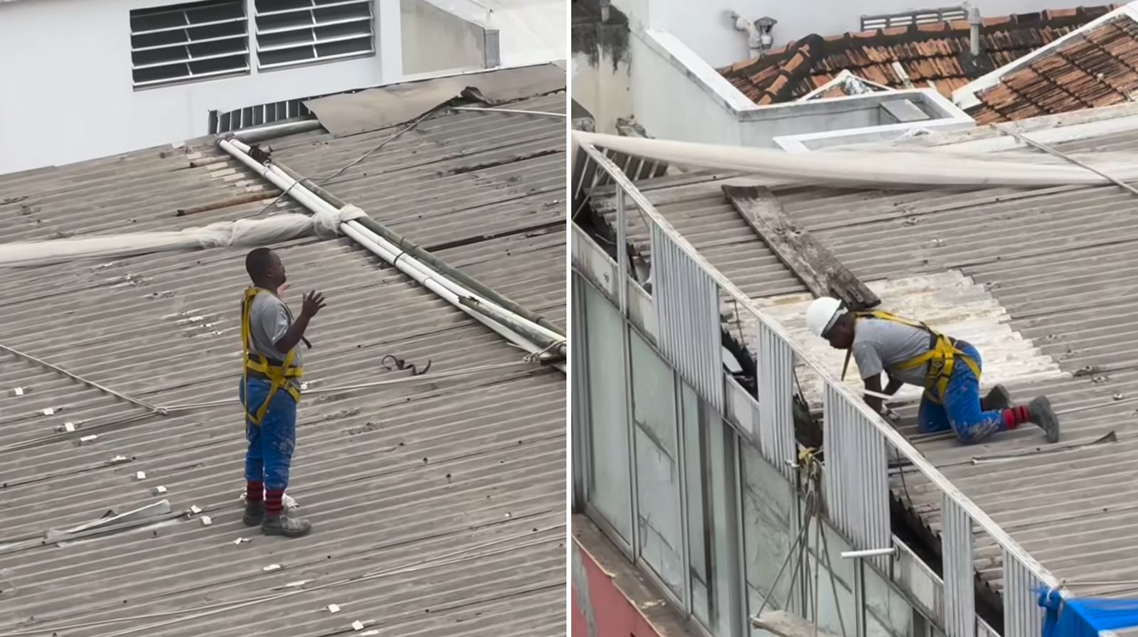 Pedreiro inspira ao fazer oração em laje de prédio no Rio