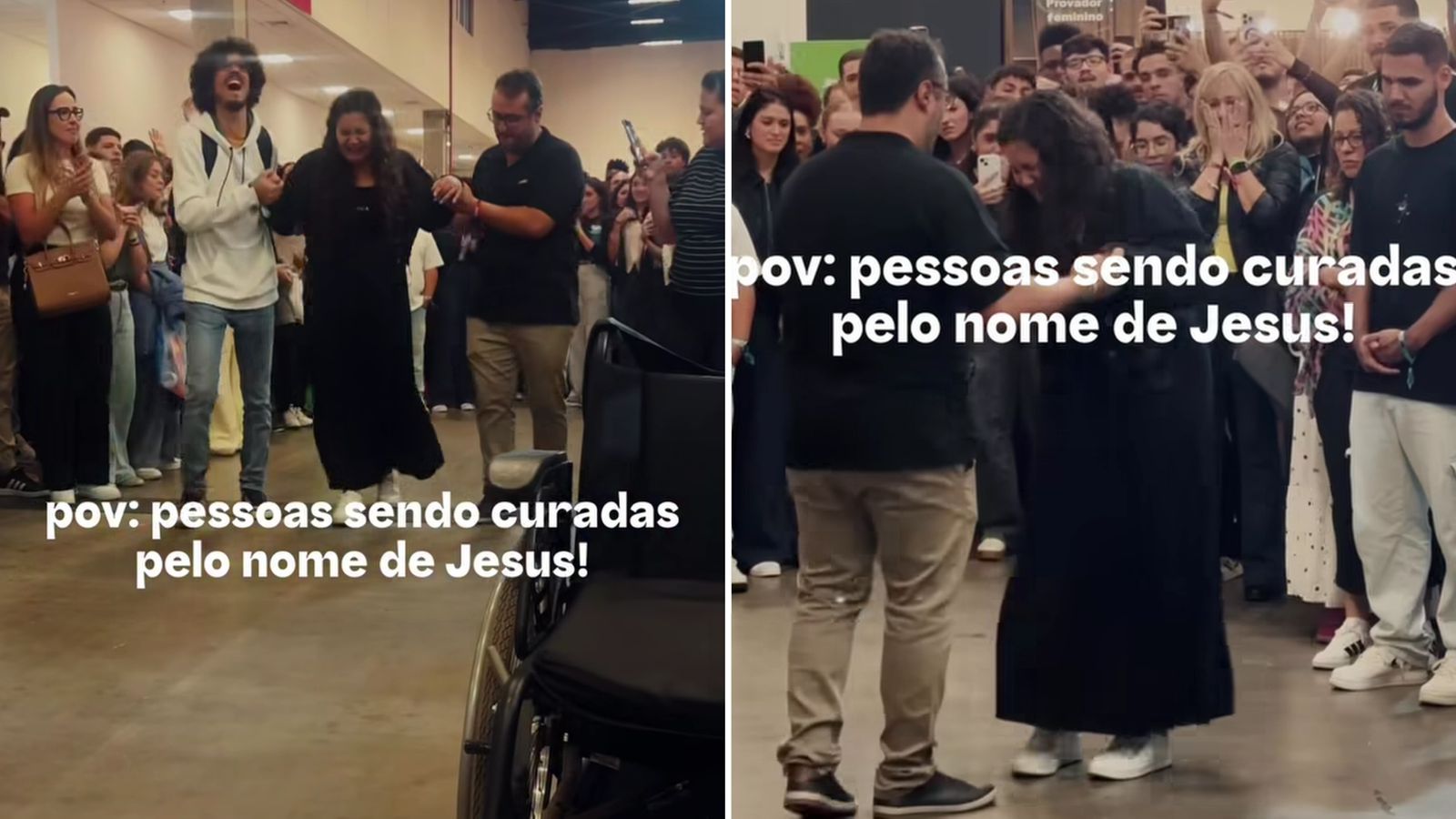 Mulher deixa cadeira de rodas e anda em conferência: “Deus ainda cura”