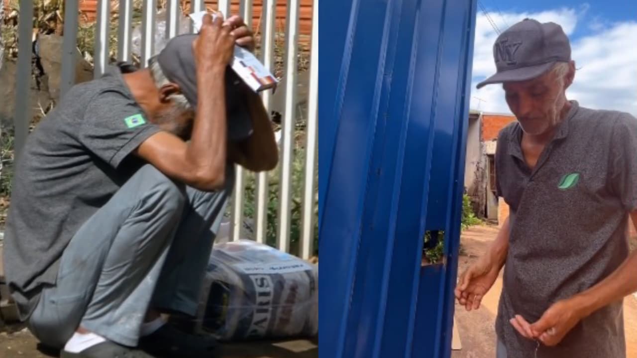 Idoso se emociona ao ganhar Bíblia e cesta básica na porta de casa: ‘Orei a Deus’
