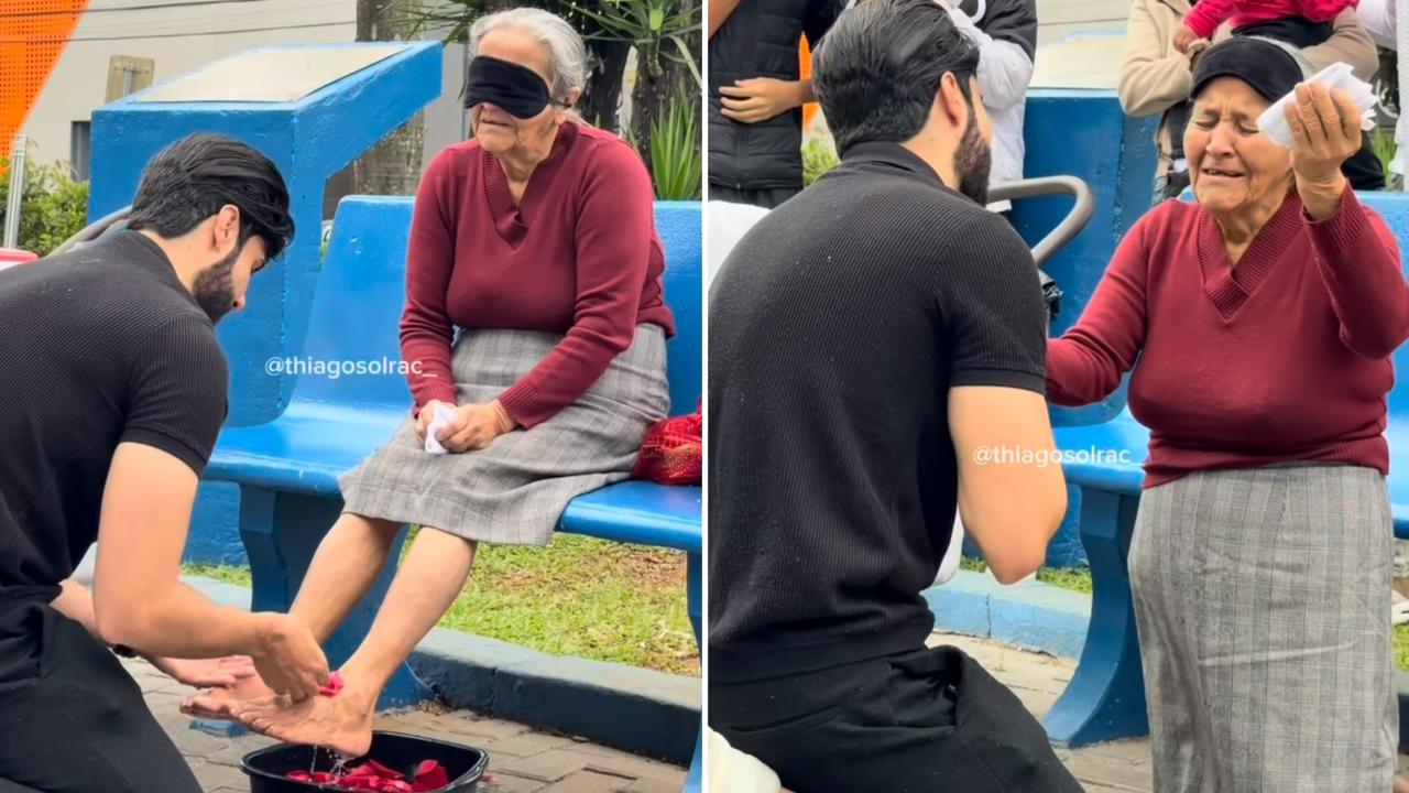 Cristão doa dinheiro e lava os pés de idosa que vendia sorvetes nas ruas: “Deus a ouviu”