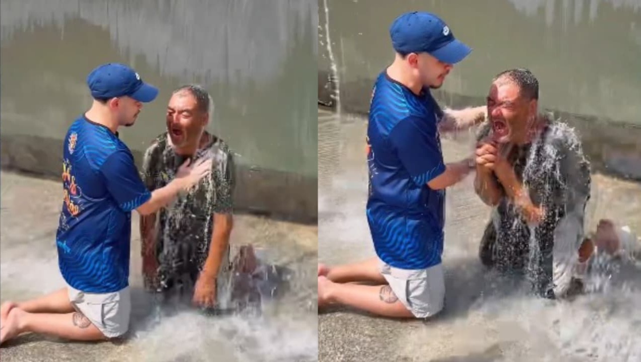 Homem aceita Jesus em chafariz durante evangelismo no Carnaval: “Me entrego a ti, Papai”