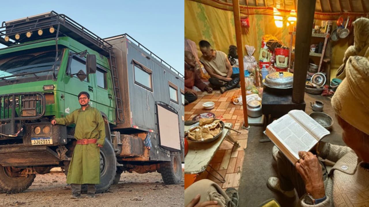 Brasileiros usam igreja móvel em caminhão para evangelizar nômades na Mongólia