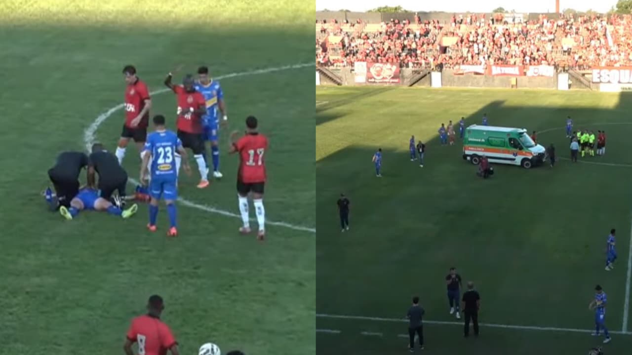 Árbitro ora de joelhos em campo após jogador sofrer contusão em jogo do Brasileirão