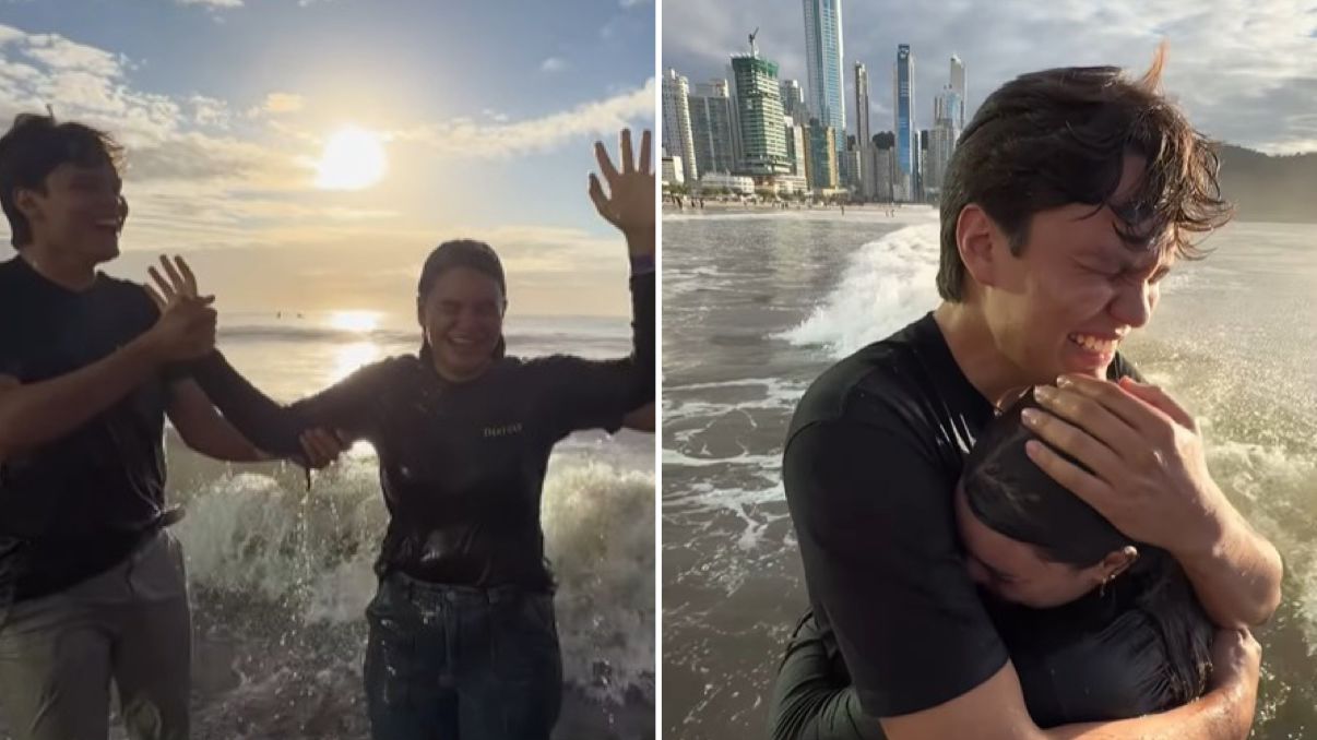 Líder emociona ao batizar irmã caçula em praia de Santa Catarina: ‘Ganhou nova vida’