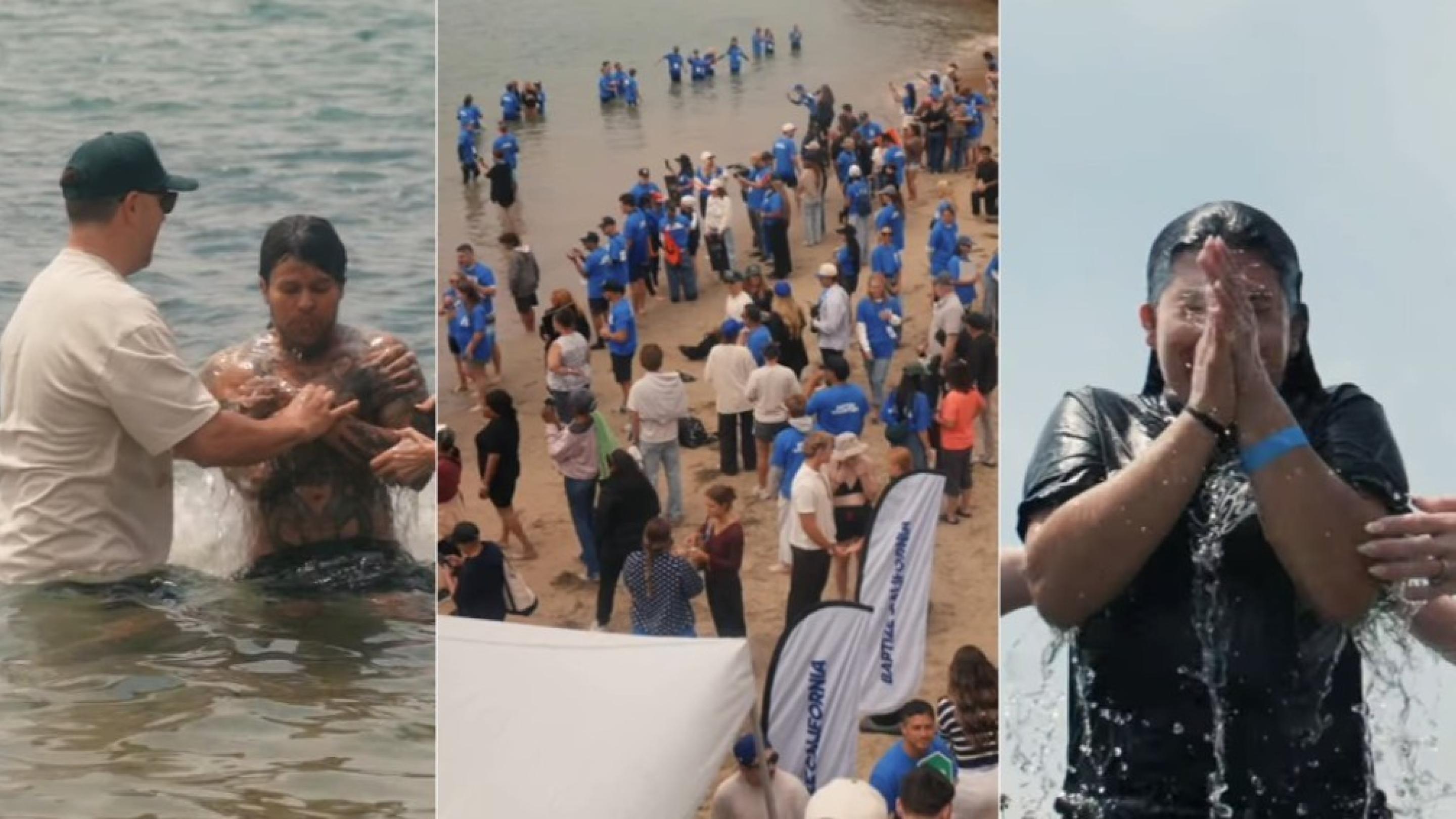 Igrejas se unem e levam centenas de pessoas ao batismo em praia da Califórnia
