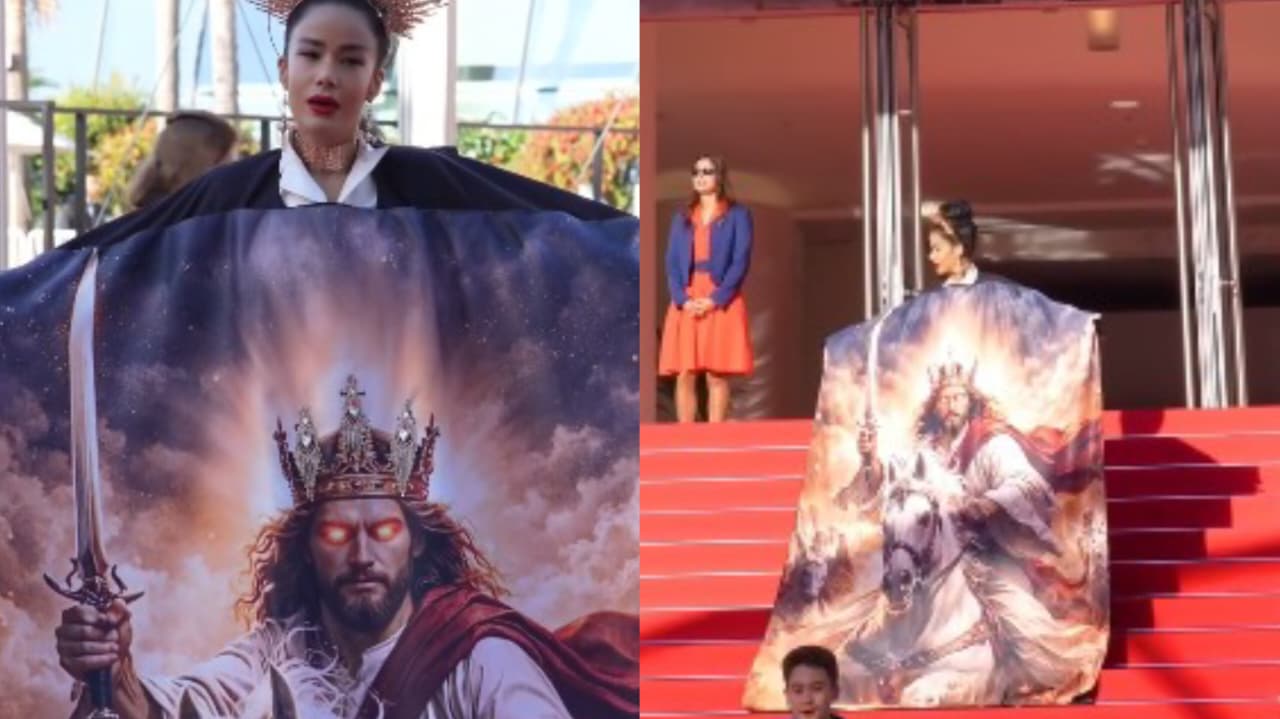 Atriz exibe a volta de Jesus em vestido no festival de Cannes: “Rei da Justiça”