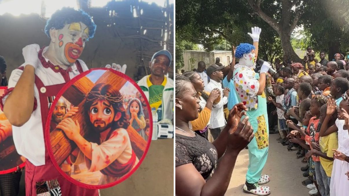 Palhaço evangeliza e alimenta mais de 1.000 crianças em Moçambique: “Jesus os ama”