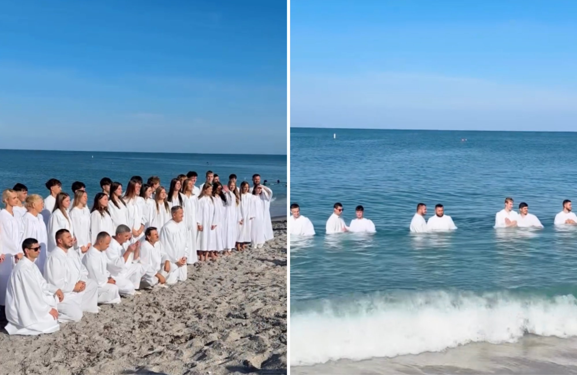 Igreja de origem eslava batiza dezenas de membros em praia da Flórida