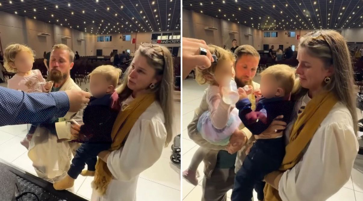 Após perder três gestações, mulher apresenta filhos na igreja: “Fui curada”