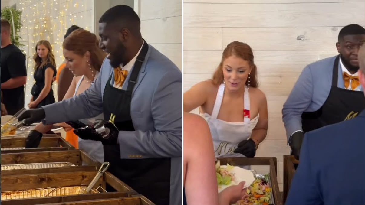 Inspirados por Jesus, noivos servem jantar aos convidados em casamento