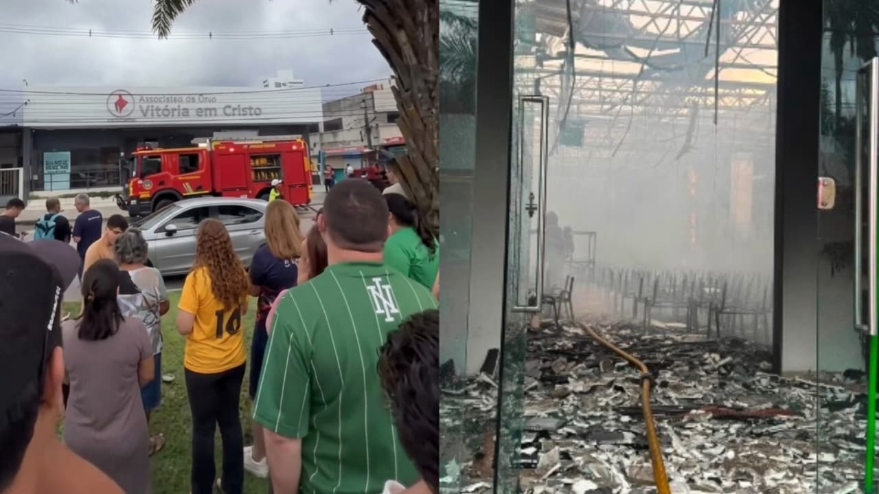 Cristãos louvam em frente à igreja destruída por incêndio em Recife: ‘Estamos de pé’
