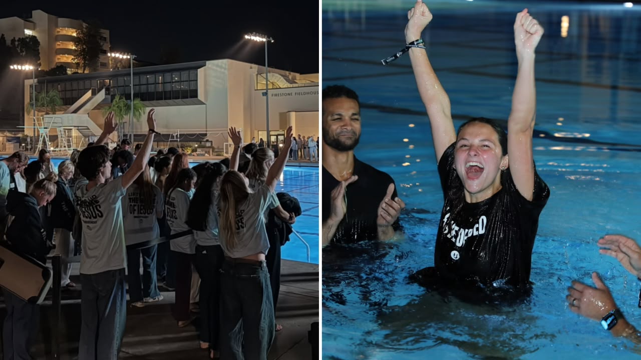 Centenas de jovens aceitam Jesus e são batizados em piscina de universidade nos EUA